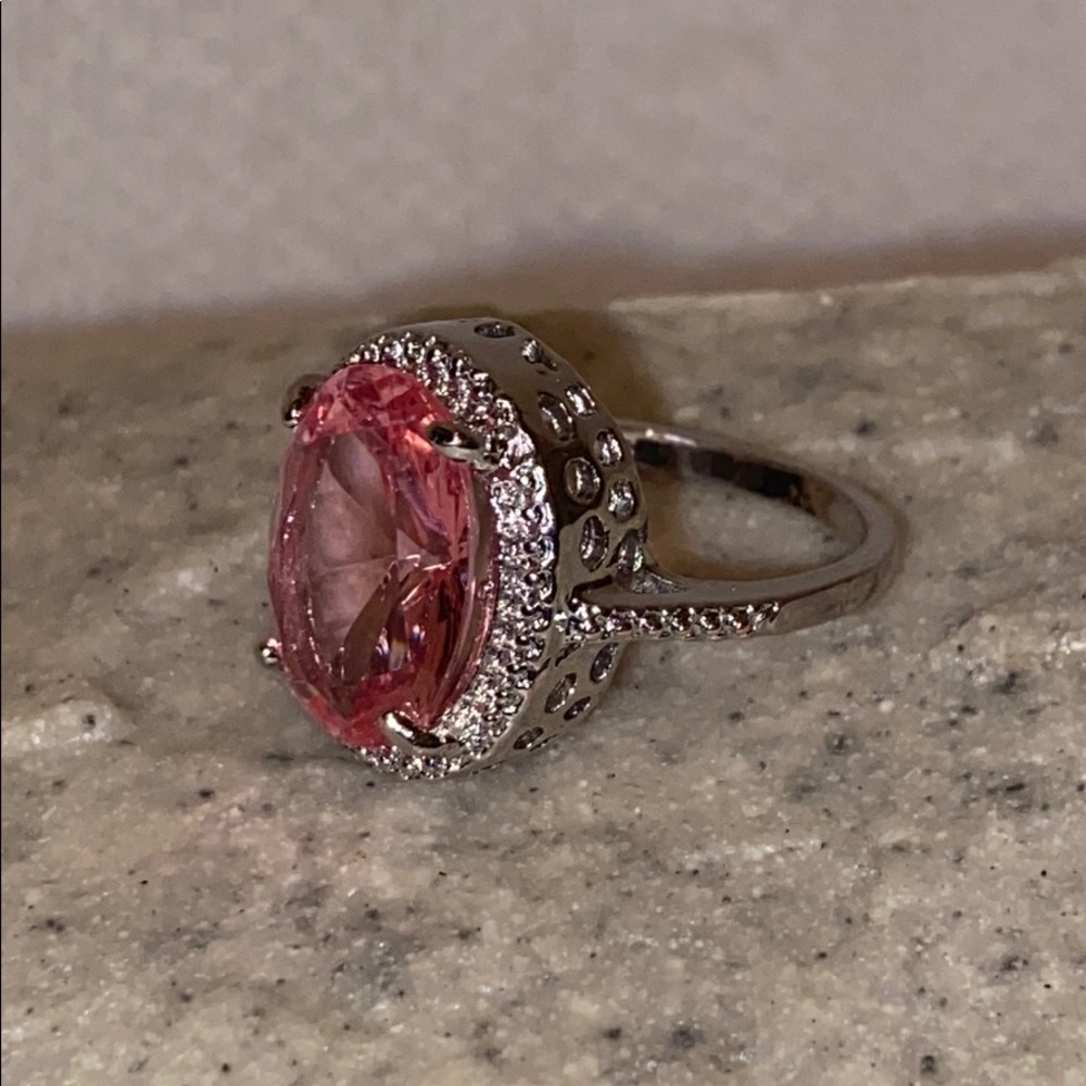 SOFT PINK KUNZITE WHITE TOPAZ RING STAMPED .925